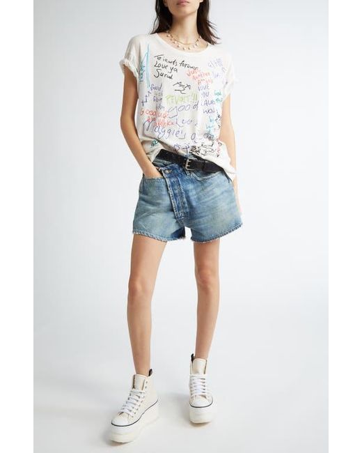 R13 Blue Crossover Distressed Denim Shorts