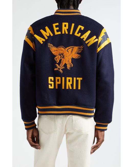 Rhude Blue American Spirit Wool Blend Varsity Jacket for men