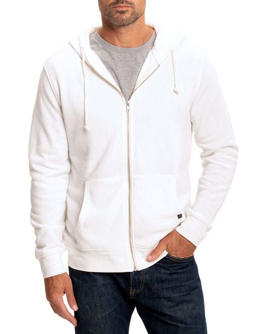 Threads For Thought White Trim Fit Heathered Fleece Zip Hoodie for men
