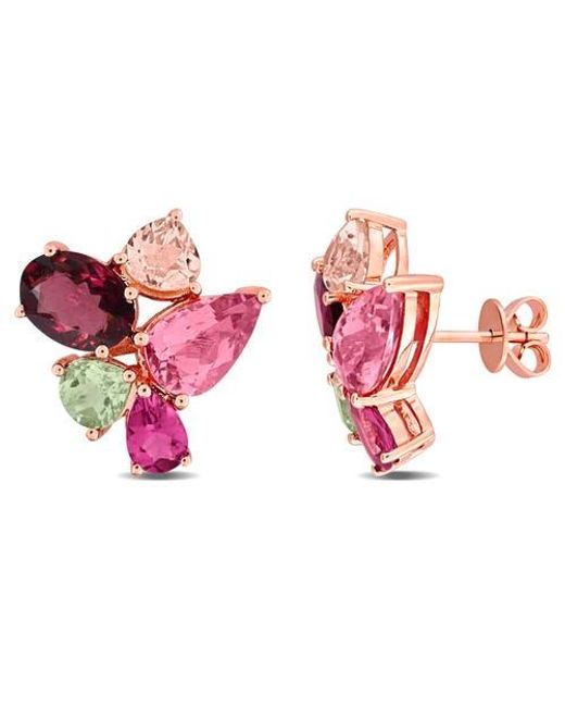 Julianna B Pink Multi-Color Tourmaline Cluster Earrings 14K