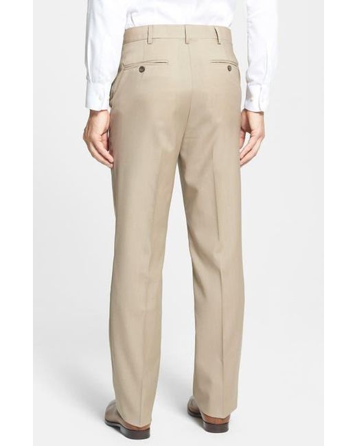 Berle Natural Self Sizer Waist Flat Front Lightweight Plain Weave Classic Fit Trousers for men