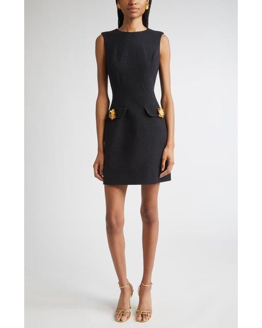Oscar de la Renta Black Sleeveless Cotton Blend Tweed Dress