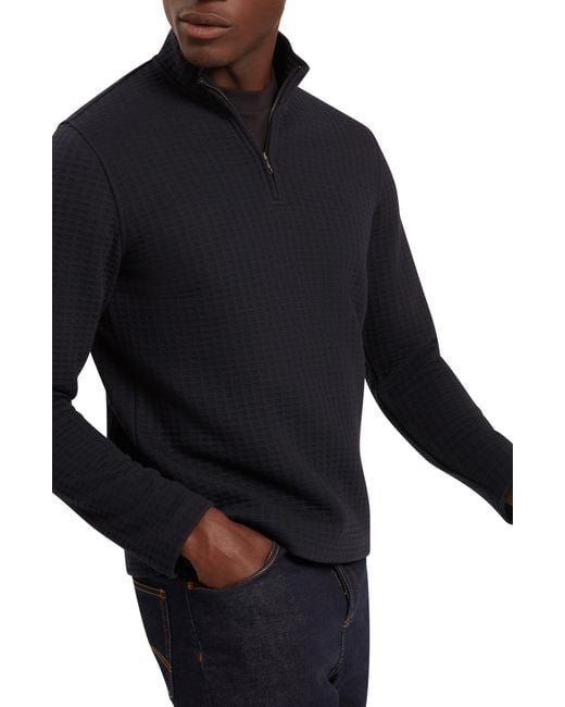Ted Baker Blue Caindle Waffle Texture Quarter Zip Pullover for men