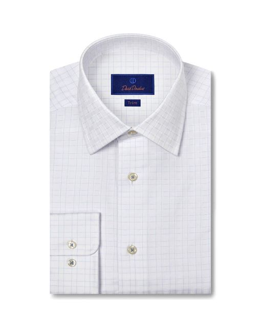 David Donahue Blue Trim Fit Cotton Dobby Check Dress Shirt for men
