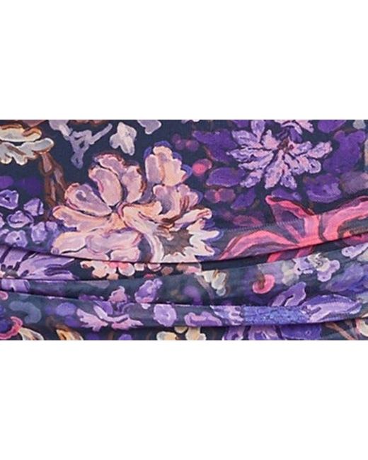 Amanda Uprichard Purple Floral Strapless Mesh Body-con Cocktail Dress