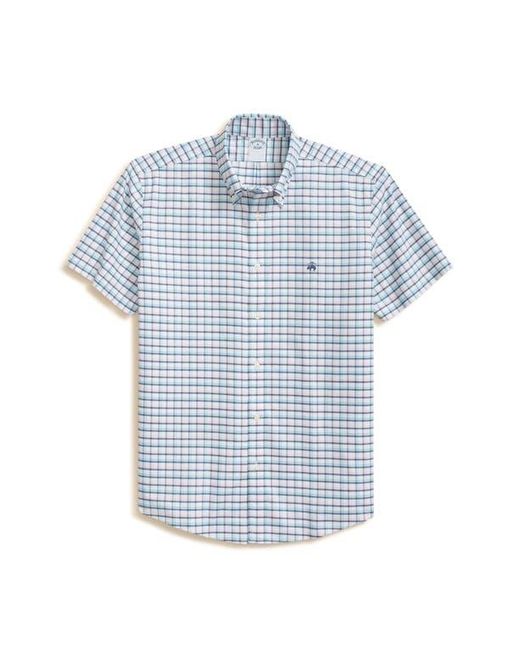 Brooks Brothers Blue Non-Iron Check Cotton Stretch Oxford Button-Down Shirt for men