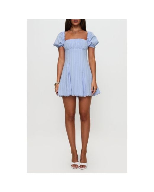 Princess Polly Blue Rabatia Puff Sleeve Cotton Minidress