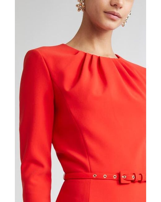 Carolina Herrera Red Pleated Long Sleeve Crepe Dress