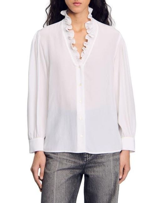Sandro White Floaty Silk Shirt