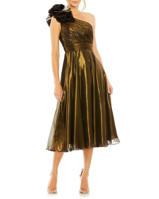 Ieena for Mac Duggal Green Rosette One-shoulder Iridescent A-line Dress