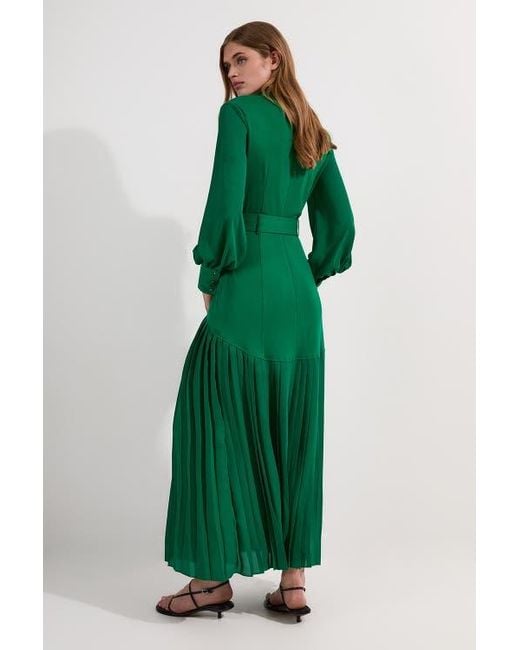 Karen Millen Green Jersey Ponte Georgette Mix Midi Dress