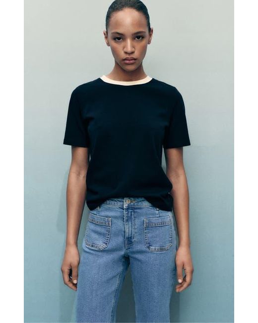 Mango Blue Flare Leg Crop Jeans With Patch Pockets