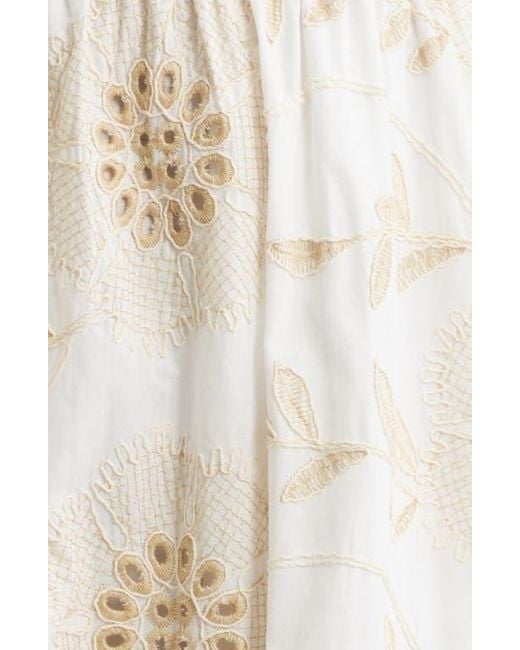 Anne Klein Embroidered Eyelet Cotton Ruffle Dress in Natural | Lyst