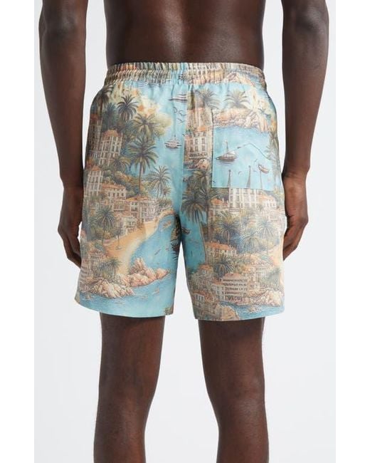 Rhude White Sailing Map Linen Swim Trunks for men