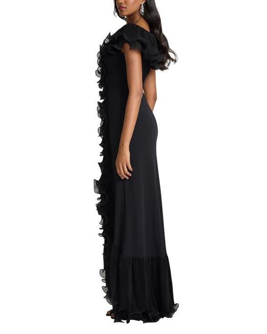 Tadashi Shoji Black Pleated Ruffle Gown