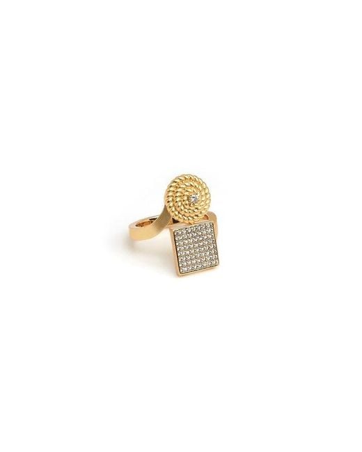 ZARUX Metallic Flower Square Ring