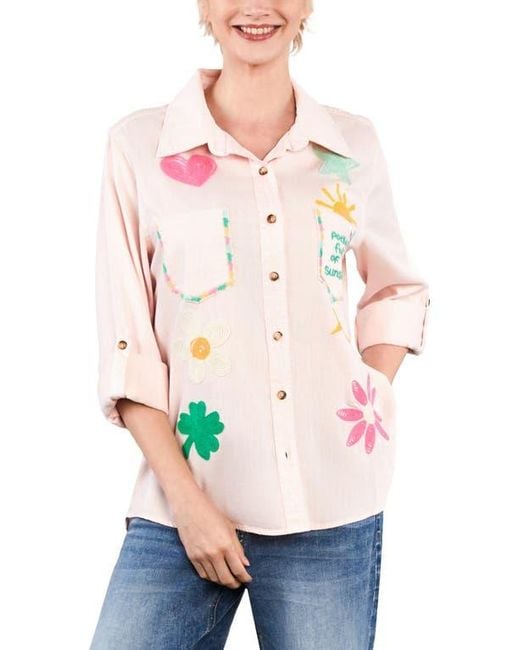 BILLY T Pocketful Of Sunshine Embroidered Denim Graphic Button-Up Shirt