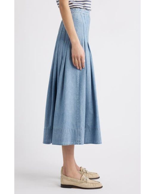 The Great Blue The Rhythm Pleated Chambray Midi Skirt