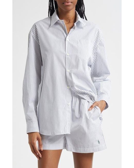 Sporty & Rich Gray Src Stripe Oversize Cotton Poplin Button-Up Shirt