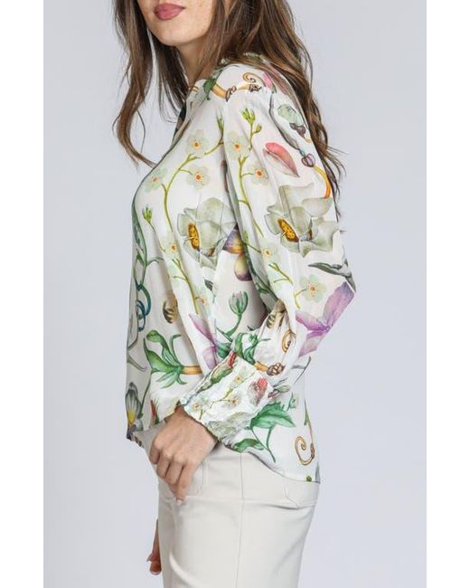 Apny Green Print Smocked Cuff Top
