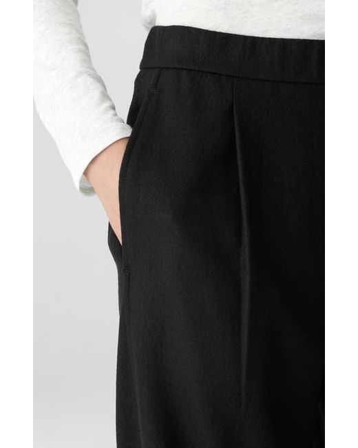 Eileen Fisher Black Pleated Wool Lantern Ankle Pants