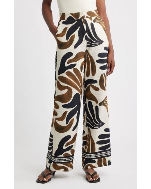 Mango White Karina Print Wide Leg Pants