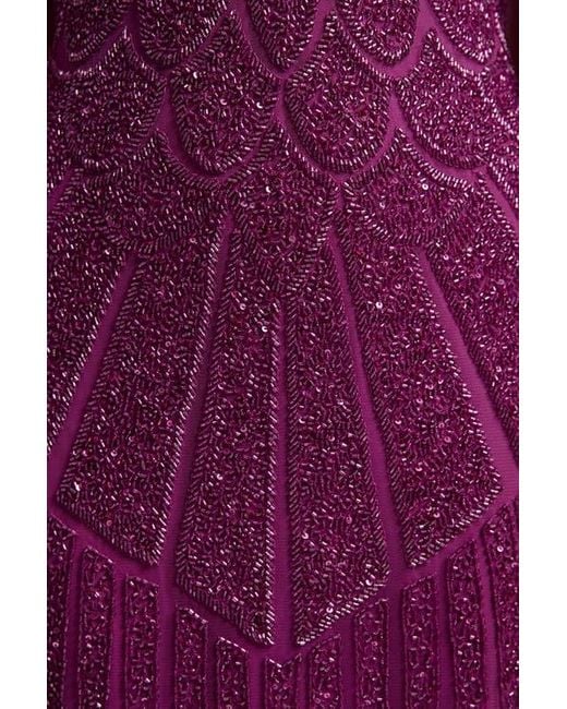 karen millen purple maxi dress Karen Millen Crystal Embellished Cutwork Cape Detail Woven Maxi Dress in Purple