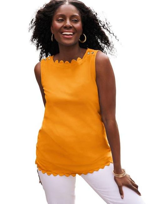 Jessica London Orange Sleeveless Scallop Boatneck Tee