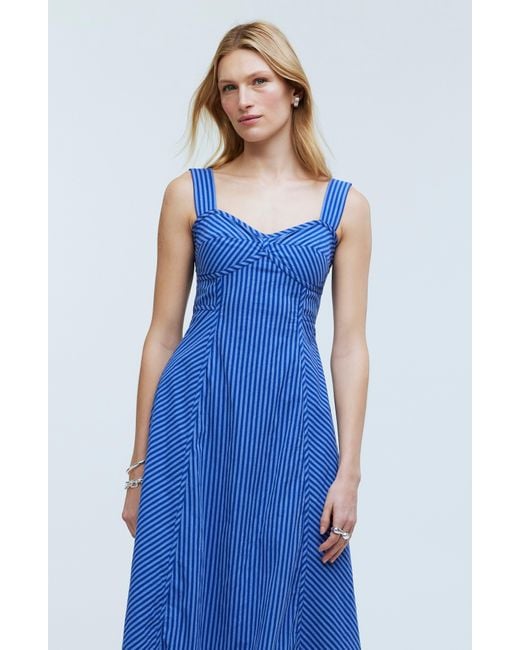Madewell Blue Stripe Sweetheart Neck Sleeveless Midi Dress