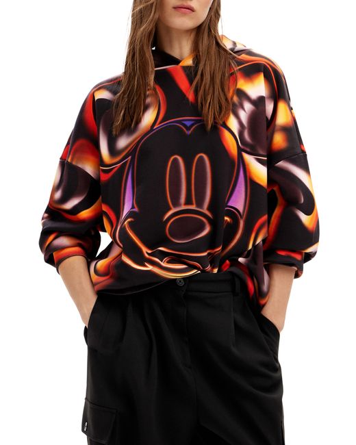 Desigual Red Mickey Mouse Cotton Graphic Hoodie
