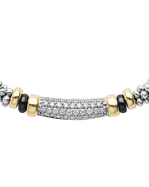 Lagos Metallic Two-Tone Ceramic Caviar Diamond Necklace