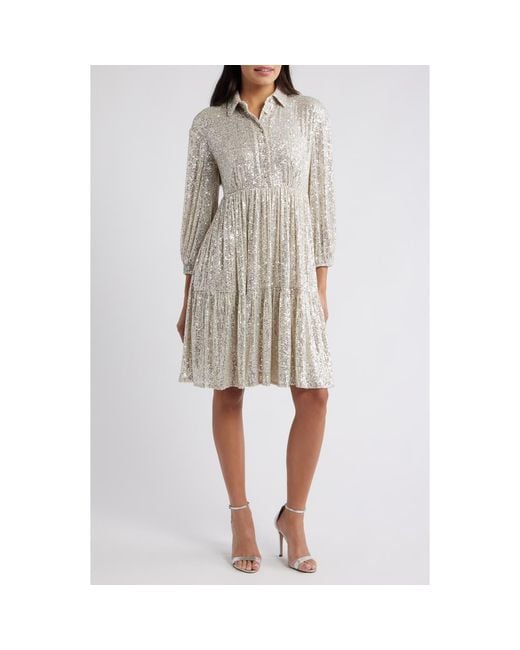 Eliza J Sequin Stripe Shirtdress in Gray | Lyst Eliza J Sequin Stripe Shirtdress in Gray | Lyst