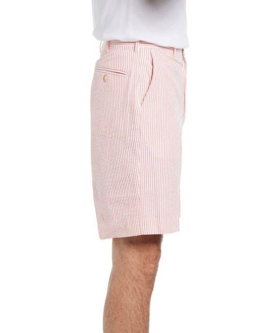 Berle Pink Flat Front Seersucker Shorts for men