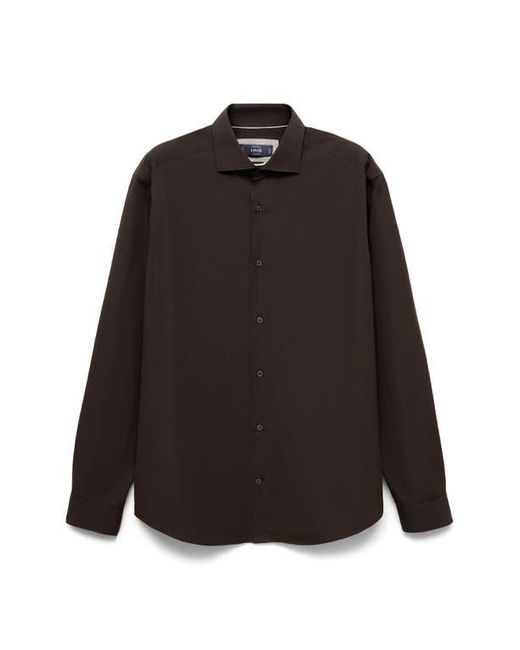 Mango Black Regular Fit Solid Cotton Button-Up Shirt for men