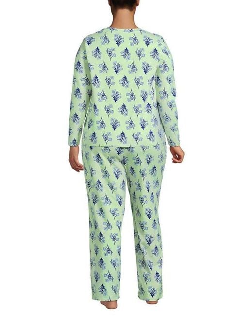 Lands' End Green Petite Knit 2 Piece Pajama Set