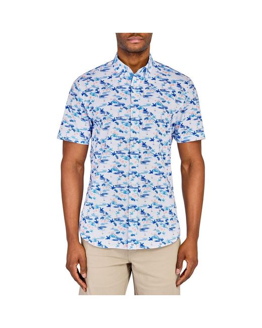Con.struct Blue Slim Fit Sailboat Recycled 4-Way Stretch Performance Short Sleeve Shirt for men