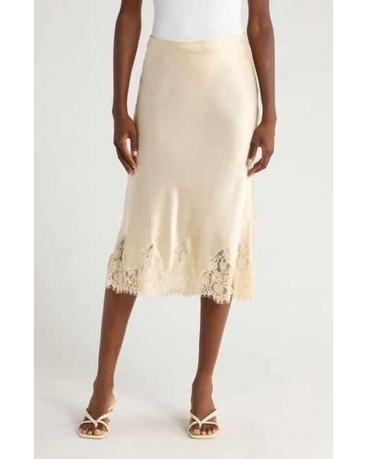Reformation Natural Lace Trim Silk Midi Skirt