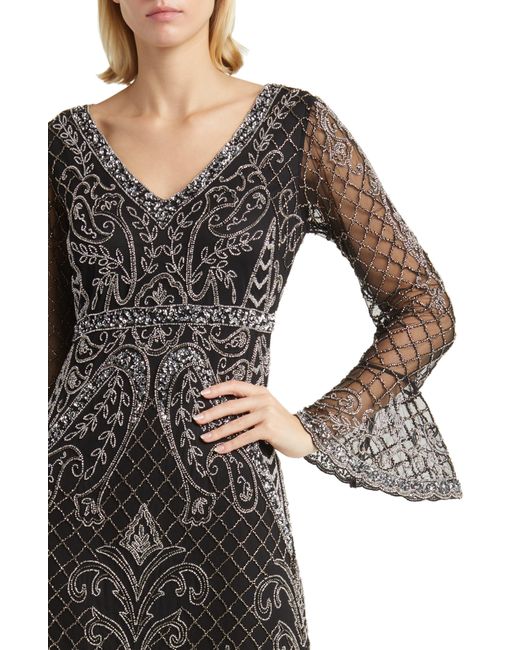 Pisarro Nights Illusion Sleeve Beaded A-Line Gown | Nordstrom