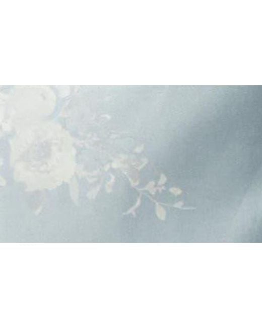 Alfred Sung Blue Floral Strapless Bow Belt Satin Twill Column Gown