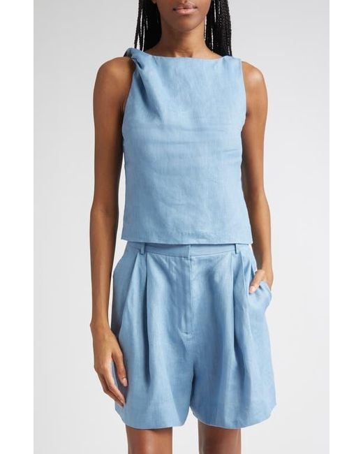 Staud Blue Boa Twisted Sleeveless Linen Top