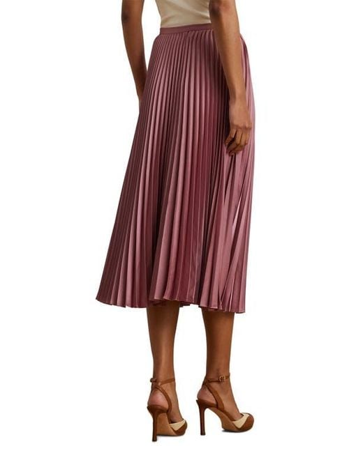 Ralph Lauren Red Pleated Charmeuse Midi Skirt