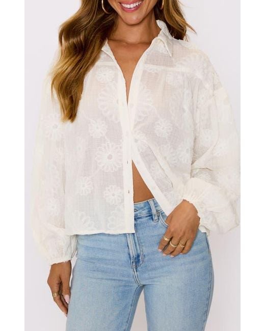 Vici Collection White Marley Floral Jacquard Long Sleeve Button-Up Shirt