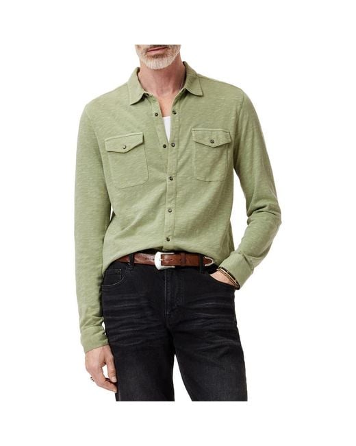 John Varvatos Green Avron Slub Organic Cotton Knit Snap-Up Western Shirt for men