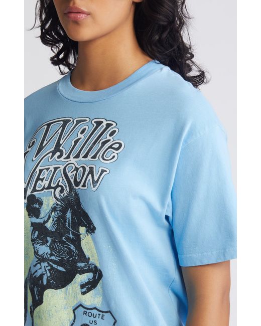 Daydreamer Blue Willie Nelson Route 66 Cotton Graphic T-shirt