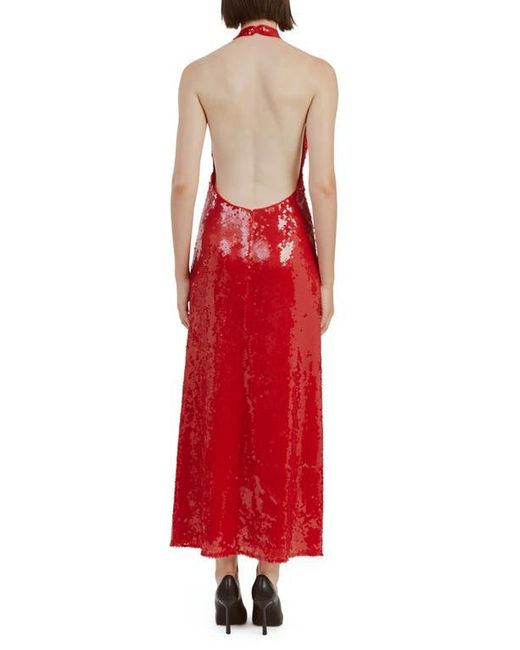 Bardot Red Freja Sequin Open Back Halter Maxi Dress