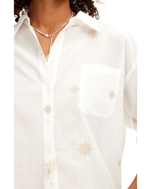 Desigual White Cam Mare Embroidered Button-up Shirt