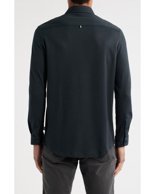 Stone Rose Black Solid Performance Piqué Button-Up Shirt for men