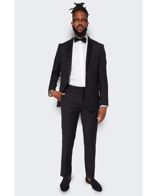 9tofive Blue Peak Lapel Solid Wool Tuxedo Jacket for men