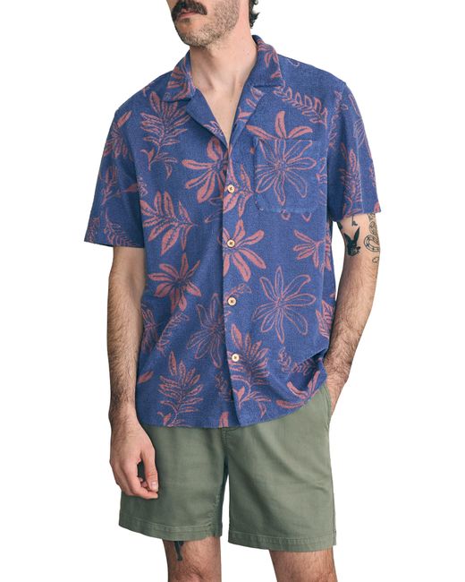 Faherty Brand Blue Cabana Floral Short Sleeve Terry Cloth Button-up Shirt for men