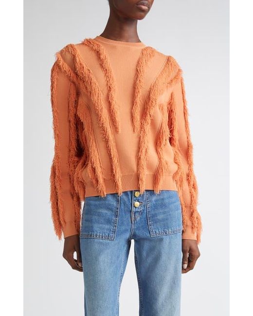 Ulla Johnson Orange Aubree Fringed Sweater